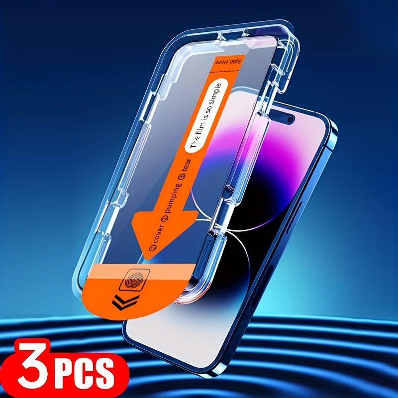 3-Pack Tempered Glass iPhone Screen Protector, One-Click Application, High Definition, Glossy Finish, Full Coverage Anti-Fingerprint Film for Models 7/8 Plus, XR, XS, MAX, 11, 12, 13, 14, 15, Pro Max