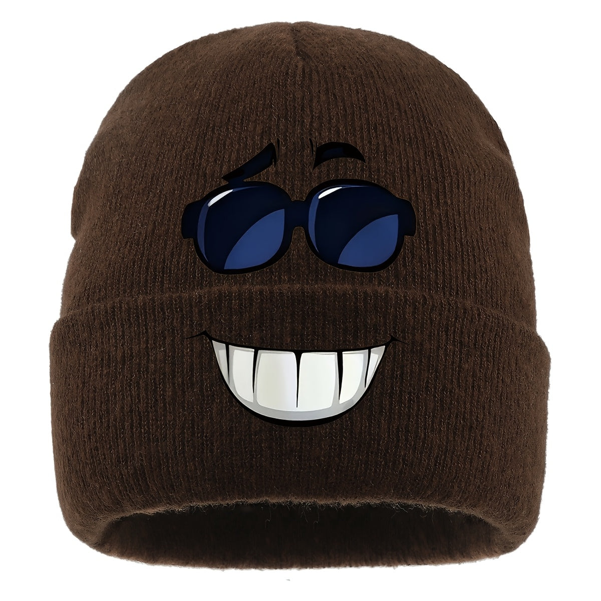 1pc Fashion Glasses joyful Face Funny Pattern Beanie Knit Hat