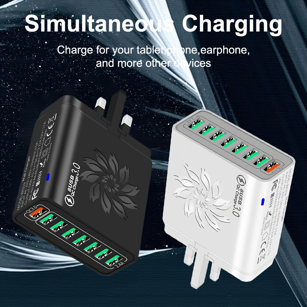 8-Port QC3.0 Fast USB Charger UK Plug