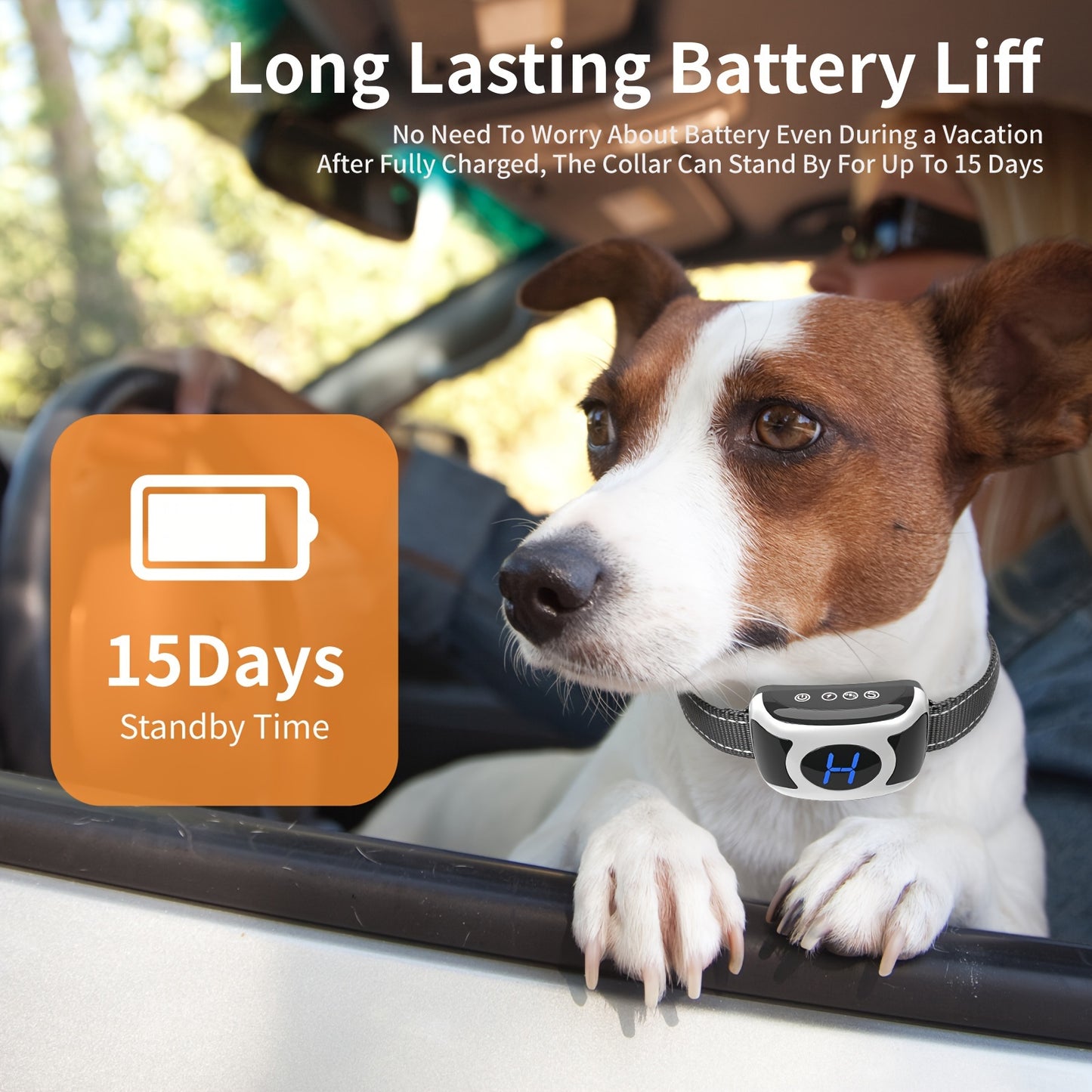 Dog Bark Collar - Rechargeable Smart Anti Barking Collar for Dogs - No Shock Bark Collar for Medium/Large Dogs - Anti Bark Collar for Dogs with 3 Sensitivity Levels
