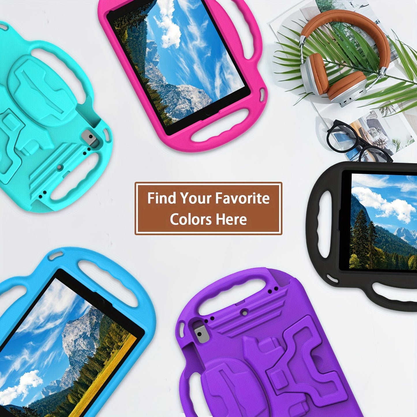 [Shockproof EVA Case] Lightweight and Shockproof EVA Case - with Cartoon Kickstand, Adjustable Strap, Three Anti-Slip Handles for iPad 5th/6th/7th/8th/9th Gen 9.7/10.2 inch, 10th Gen/Air4 10.9 inch and mini 1st/2nd/3rd/4th/5t