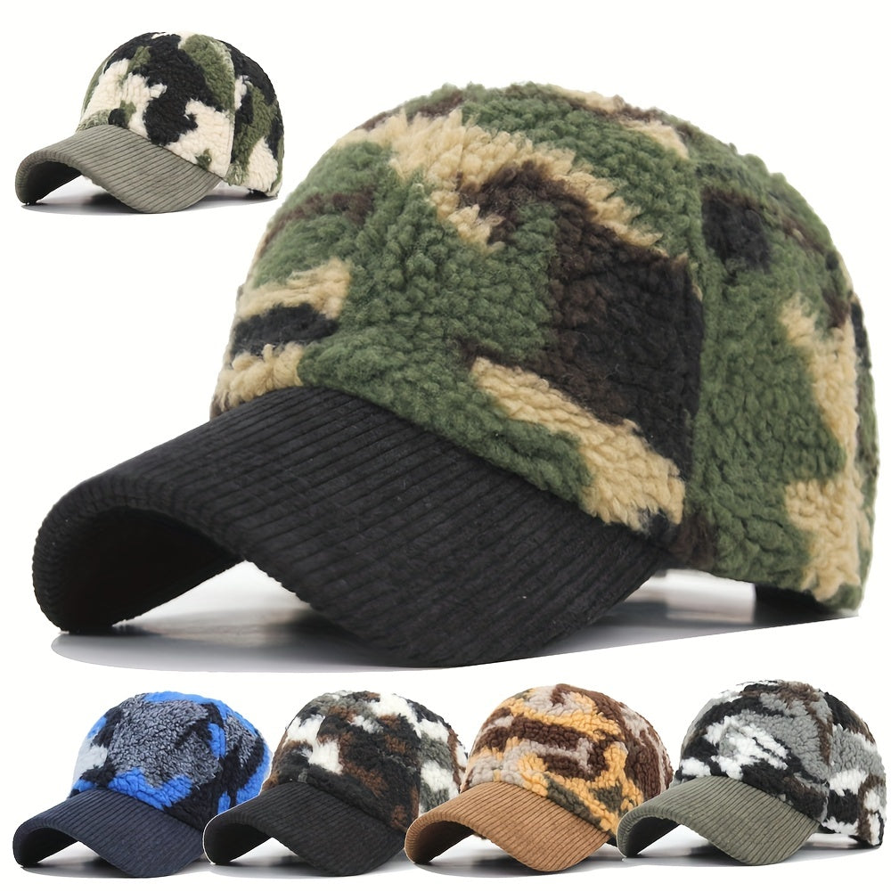 Winter Camouflage Baseball Hat, Men's And Women's Fashion Lamb Feather Cap