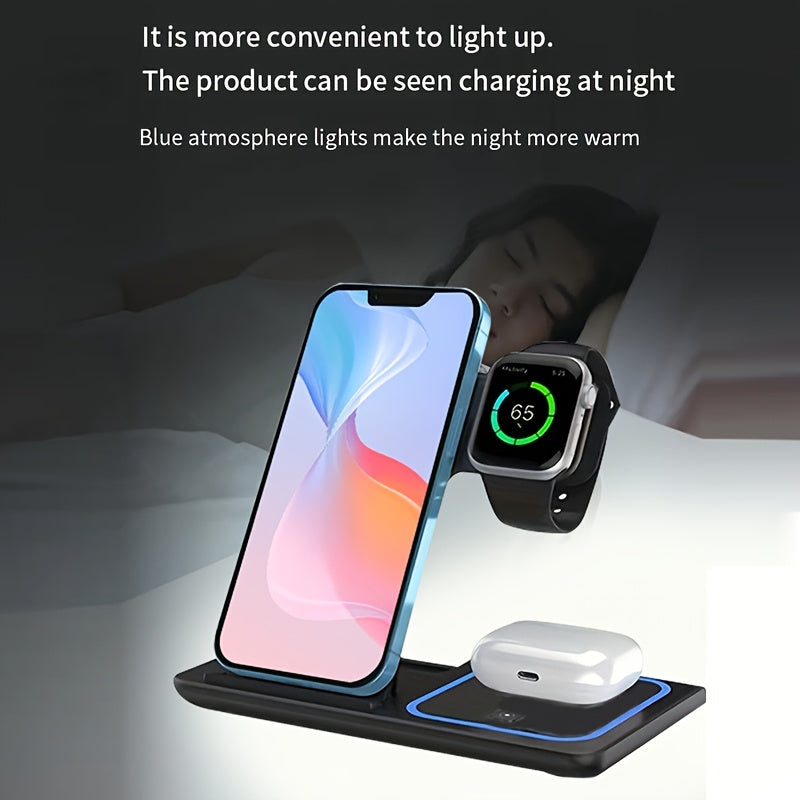 [Wireless Charging] Wireless Portable Magnetic Charging Station | 3-in-1 Charging Station | for iPhone 16 15 14 13 12 11 X Pro Max and Apple Watch and AirPods 4 3 Pro | Wireless Charging | for travel and gifting