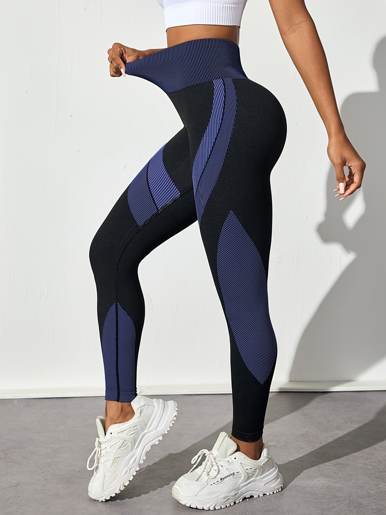 High Waist Seamless Yoga Pants with Color Stripes
