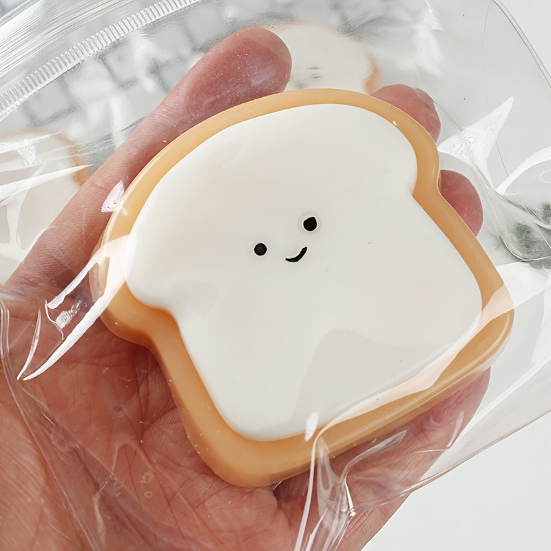 [Squishy Toast Toy] Ultra-Soft 1pc Squishy Toast Relax Toy | Adorable Smiling Face Design, Slow Rebound, Easy to Clean, Synthetic Rubber, Multicolor (White & Orange), Playful Desk Accessory