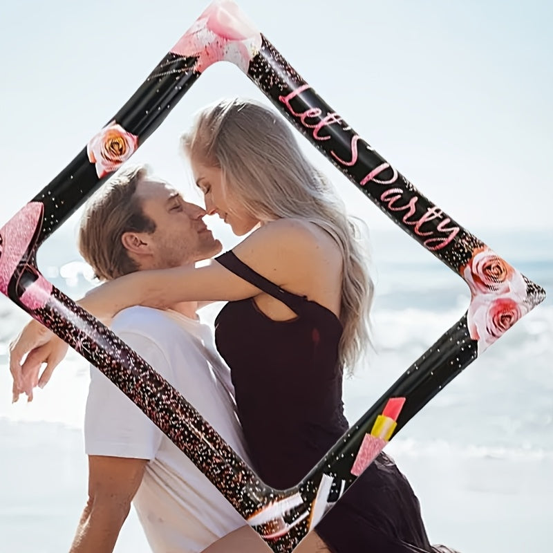 [Neon Party Frame] Vibrant Neon 1pc Retro 90s Disco Party Photo Booth Frame | 29.5x25.6 Inch, "TALK to NICE" Text, Durable Plastic, Fun and Festive Decorations, Inflatable Selfie Props for Birthdays, Bachelorette, Weddings, a