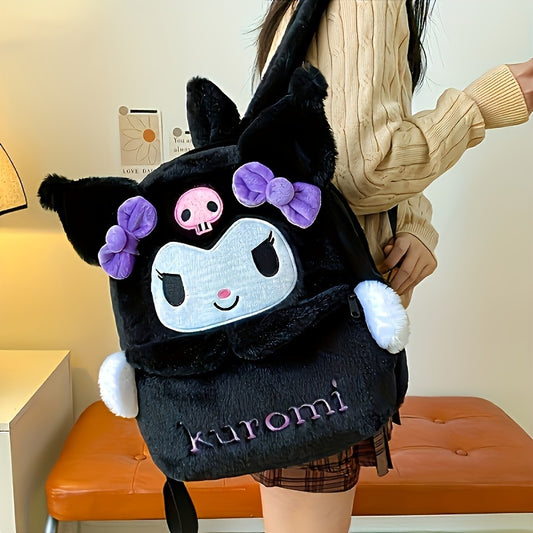 [Sanrio Backpack] Sanrio Kuromi & My Melody 1pc Backpack - Durable Polyester, Large Capacity, Cute Cartoon with Plush Accents | Ideal for Daily Use & Gifting, Mixed Color, Gift Backpack | Playful Design | Details