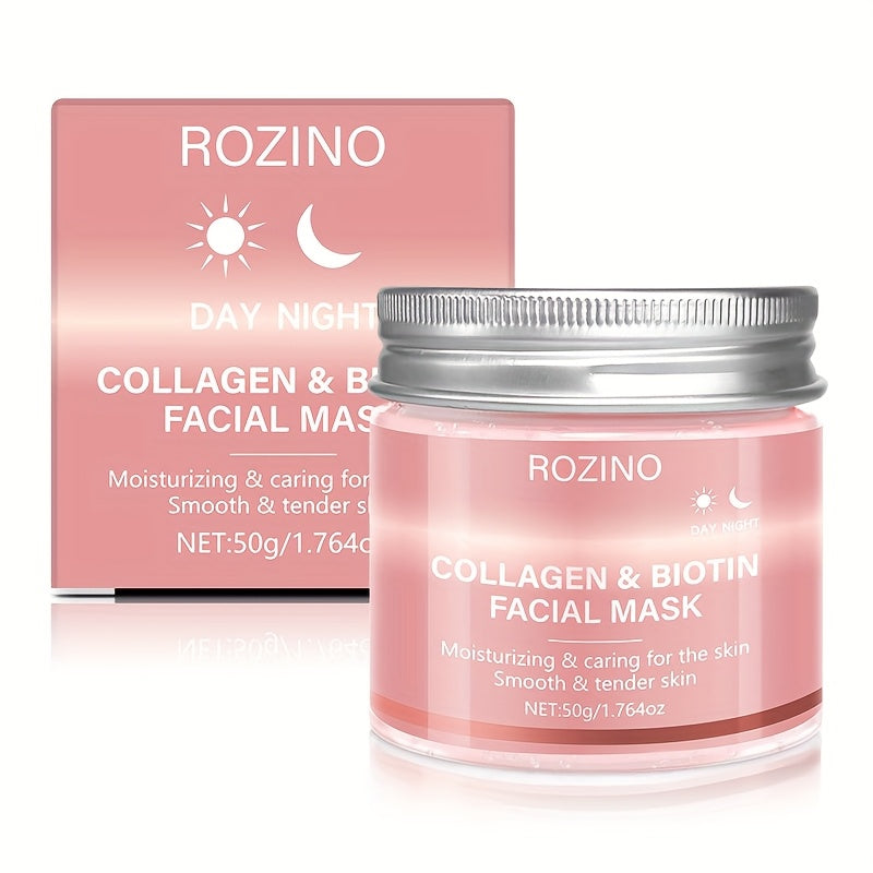 Five min hydratio, 1.764oz collagen biotin day and night facial mask, containing collagen and biotin, face masks Light Beige care, face mask hydrating, 72h lasting moisturizing, men, women, low sensitivity, Especially suitabl