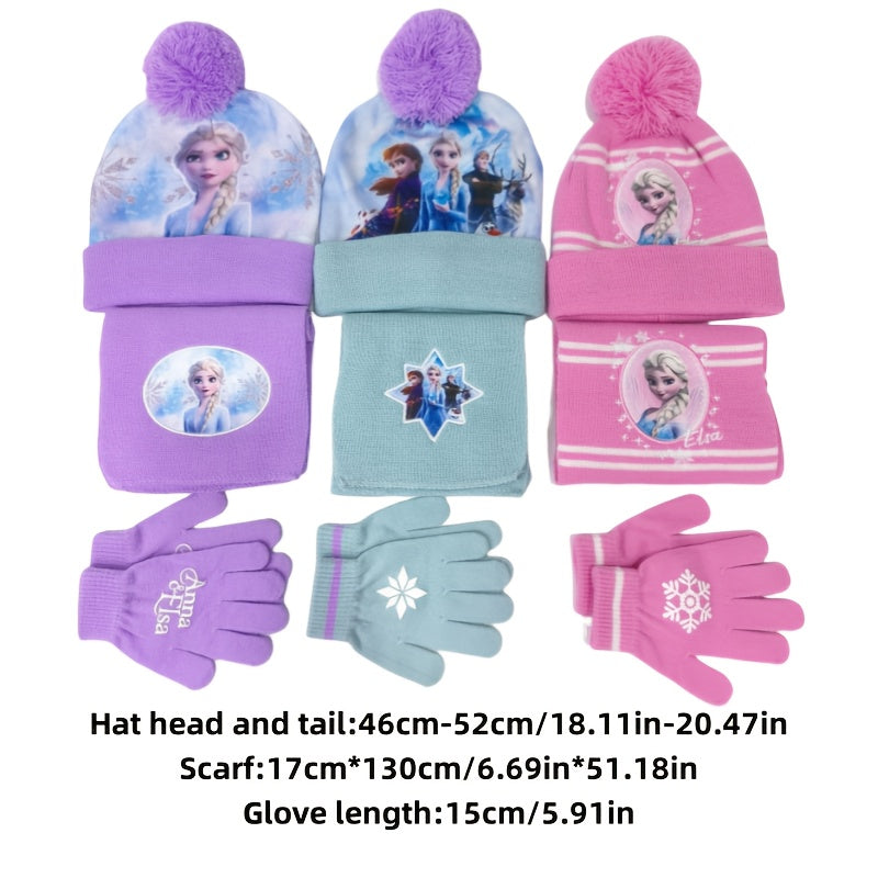 3pcs Knit Hat Set - Knitted Scarf and Gloves, Beanie