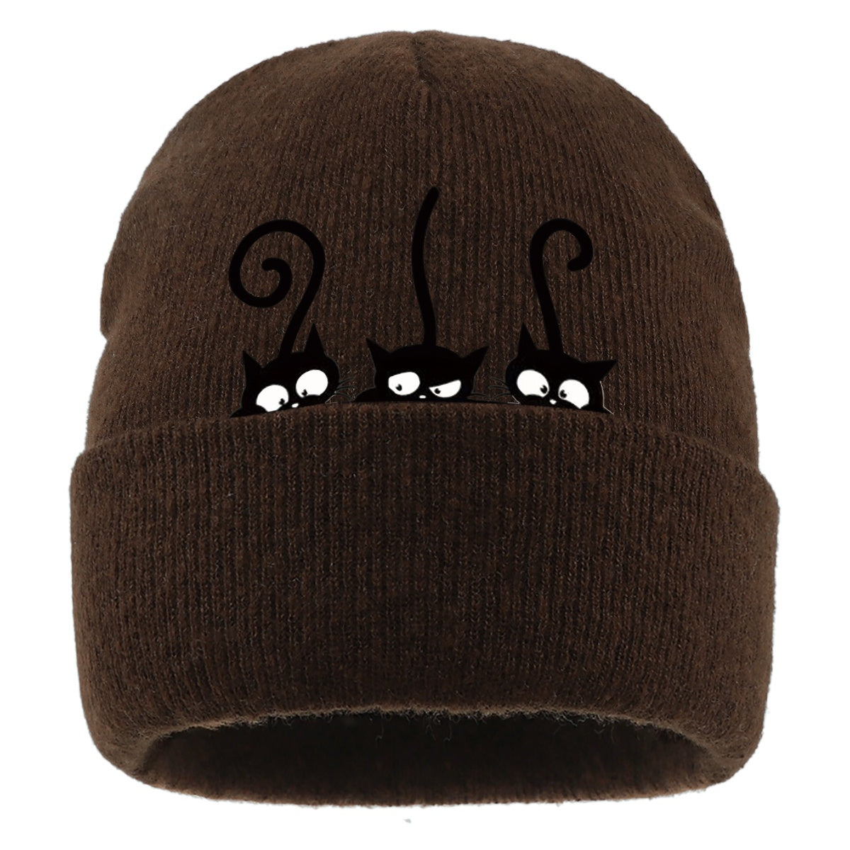 1pc Beanie Hat with Cute Black Cat Print
