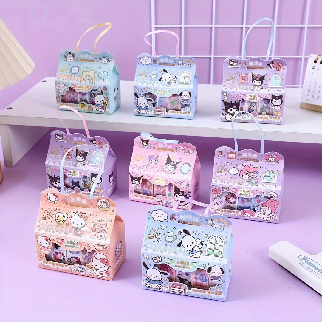 5pcs 4-in-1 Sanrio Hello Kitty Planner Washi Tape Kuromi Yugu Melody Gift Box Planner Tape Hello Kitty Planner Stickers Cartoon Stickers Gift Box Border Planner Stickers Sanrio Cartoon Handheld Stickers Tape Sanrio Random Del