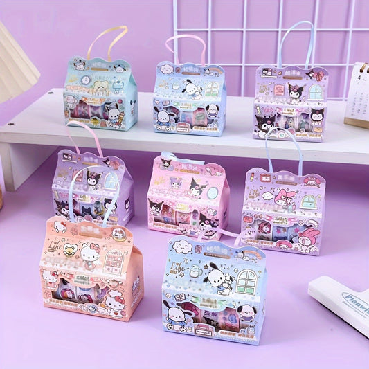 5pcs 4-in-1 Sanrio Hello Kitty Planner Washi Tape Kuromi Yugu Melody Gift Box Planner Tape Hello Kitty Planner Stickers Cartoon Stickers Gift Box Border Planner Stickers Sanrio Cartoon Handheld Stickers Tape Sanrio Random Del