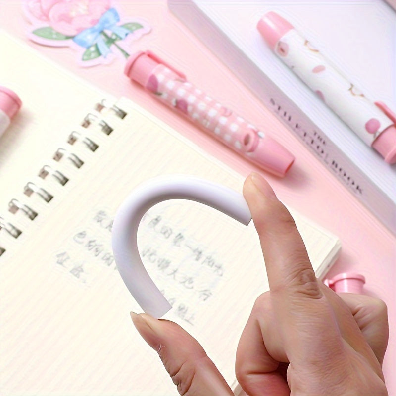 Pink Peach Pattern Retractable Eraser - Round Shape Synthetic Rubber Cube Eraser for Students Writing and Office Supplies