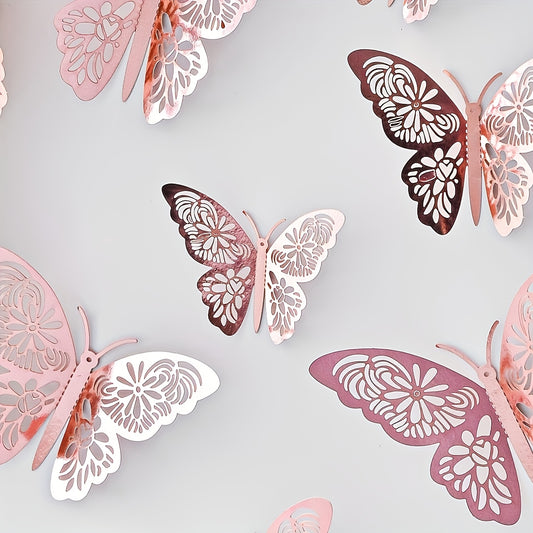 12pcs 3D Butterfly Stickers - Easy Peel & Stick, Removable Decals for Birthday, Wedding, Cake Decor & Outdoor Festivities