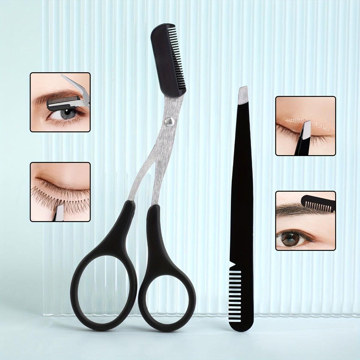 8/9/12pcs Stainless Steel Eyebrow Grooming Kit, Portable Black Set for Women and Men, Includes Eyebrow Brush, Razors, Comb, Scissors, Folding Razor, Trimmer, Tweezers with Comb, Lash Separator, No Electricity Needed