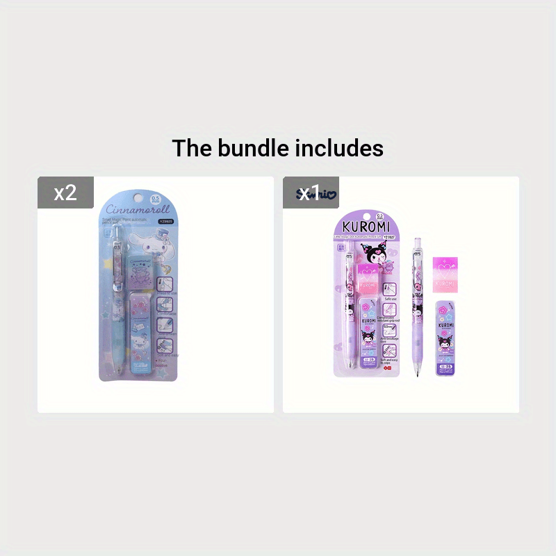 For Hello Kitty Sanrio Character 0.5Mm Automatic Pencil Set with Eraser And Lead, Featuring a Small Magic Dot Automatic Pencil Set.