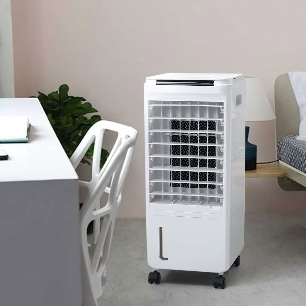 Evaporative Air Cooler, Room Cooler with 2 Ice Trays, 4 In 1 Air Cooler Cool Fan Humidifier Air Purifier, Evaporative Cooler for Home Office, Cooler Fan with Wheel, 7L Water Tank