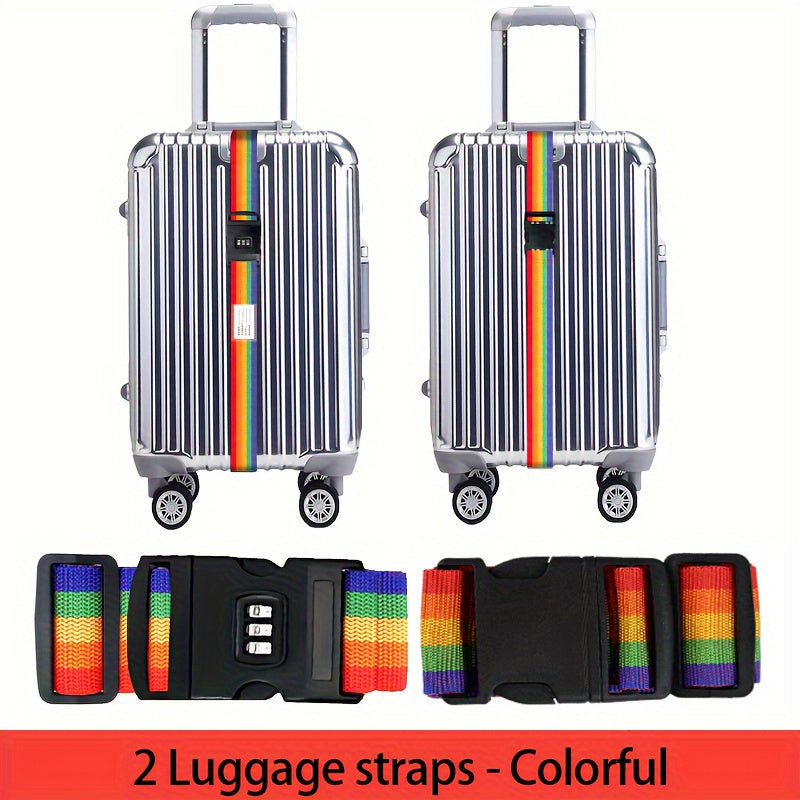2-Pack Adjustable Luggage Straps with TSA Combination Lock, Push Lock Closure & Removable ID Window – Durable Nylon Anti-Theft Travel Accessories for Secure and Easy Luggage Identification, Sleek Strap Design