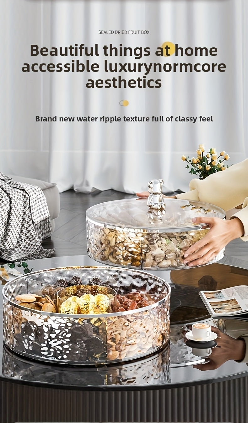 Double-layer design with two color choices. Premium Compartment Snack Tray".