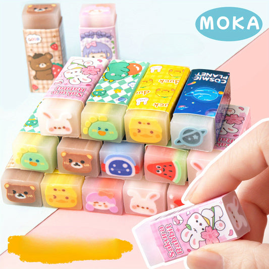 6pcs Cartoon Jelly Erasers | Cute Fruit And Animal Designs, Can Be Cut And Leave No Marks