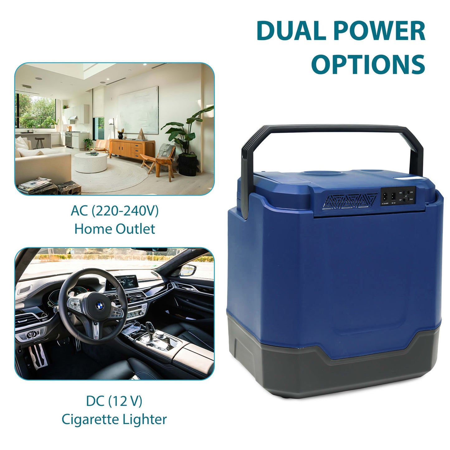 33L Electric Cool Box for Car & Home - Hot & Cold Thermoelectric Cooler, 12V DC & 240V AC, Portable Camping Fridge for Travel, Picnic, Office, Boat, Energy Efficient, Durable Design, Dual Power Compatibility
