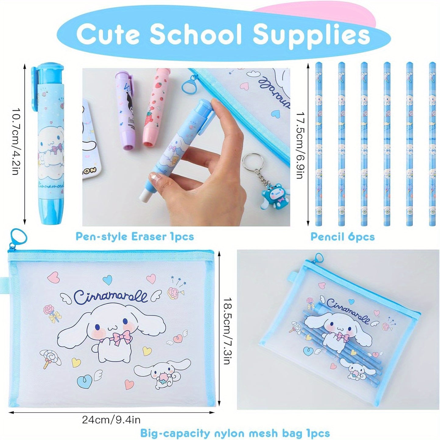 Sanrio 1 Set Of Yuguigou And Kulomi Stationery Set, Including Stickers, Pencils, Pencil Erasers, Sticky Notes, Lanyards With Identity Badges, Anniversary And Graduation Gift Bags, Birthday Gift Gifts