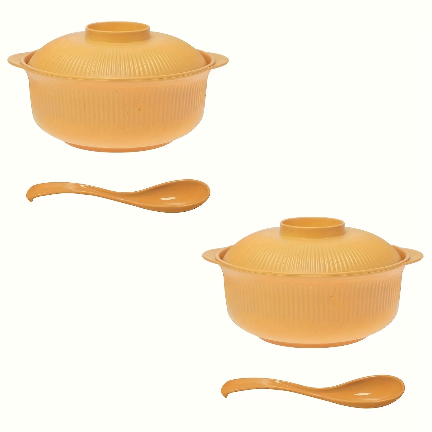 [Large Capacity] 4pcs Set of Large Capacity Casserole Bowls with Lids and Long Soup Spoons | 1100ml/38oz | Portable Large Soup Bowls, Japanese & Korean Ramen Bowls, Couple's Rice Bowls, Dinner Bowls, Romantic Bowls for Family