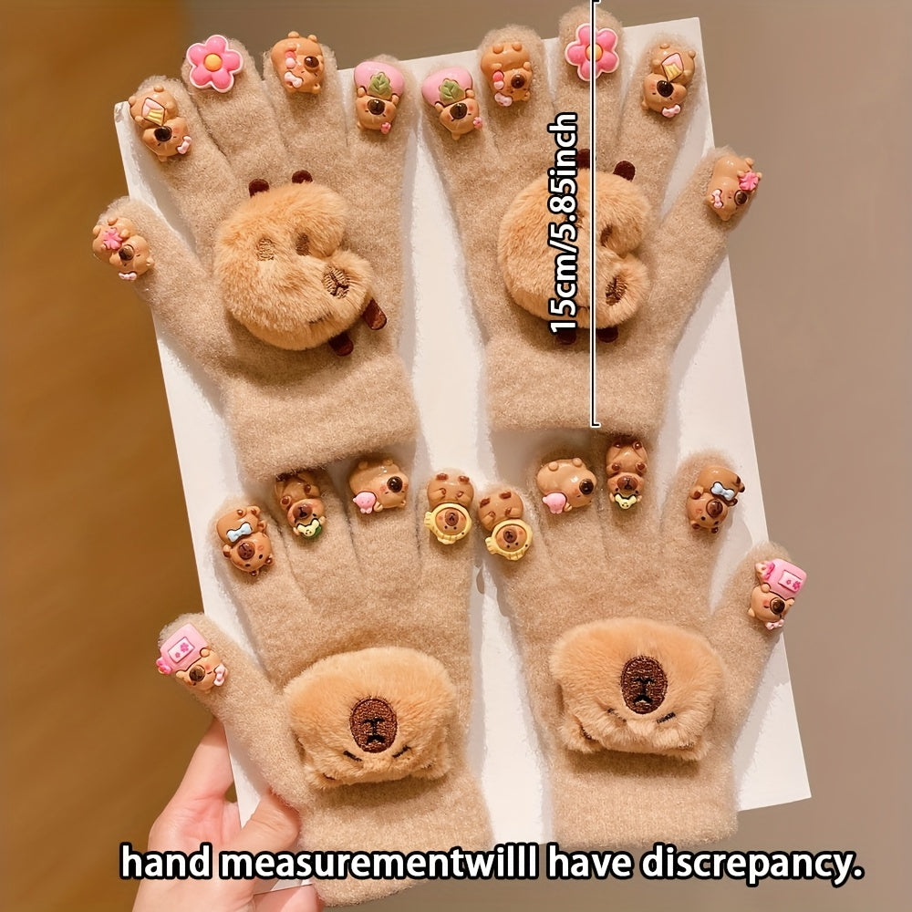 2/4pcs Full-Finger Capybara Gloves