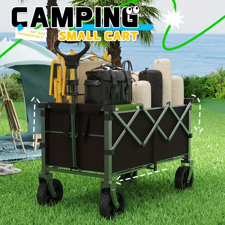 Heavy-Duty Foldable Utility Cart For RV Camping All-Terrain Large-Wheel Beach Wagon With Cup Holder, Multi-Purpose Hauler For Groceries, Sports Gear, Shopping Outdoor Activities