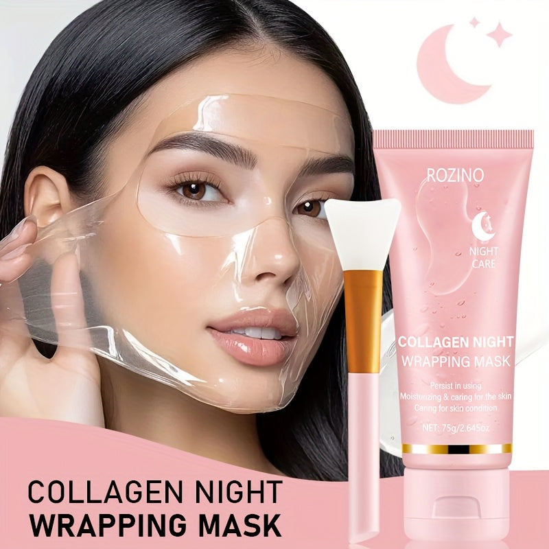 ROZINO Collagen Night Care Mask - Intensive Firming & Hydrating Sleep Mask with Aloe Vera, Vitamin C & E - Moisturizes & Smooths Skin, Anti-Dryness Design for All Skin Types, Mask for Nighttime Use