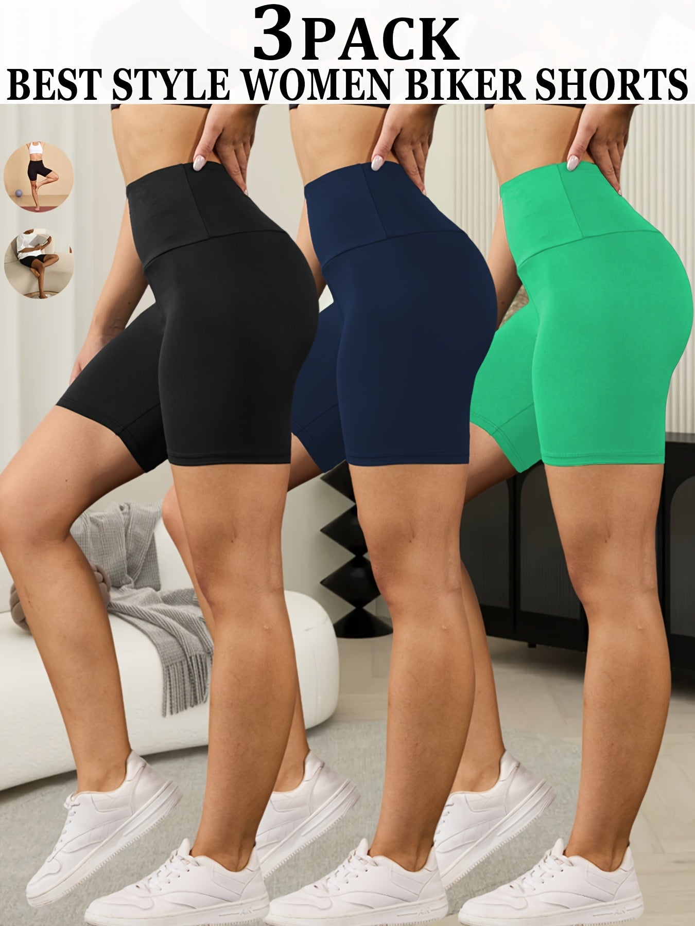 3-Pack High Waisted Biker Shorts for Women
