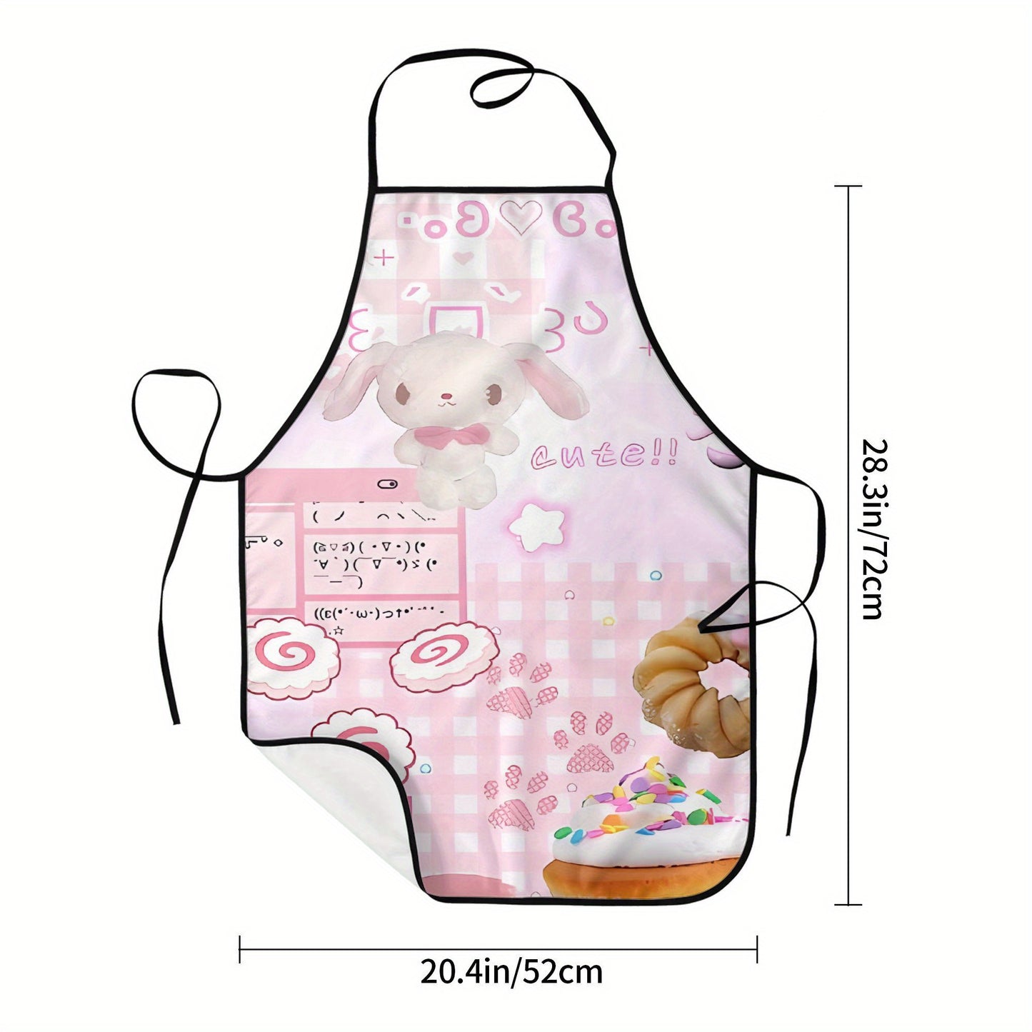 1pc Sanrio Cutecore Pink Apron with Bunny & Hearts Design - Durable Polyester Unisex Kitchen Bib for Cooking, Baking, Painting - Fun Aesthetic Chef Accessory for Adults, Cooking Wear