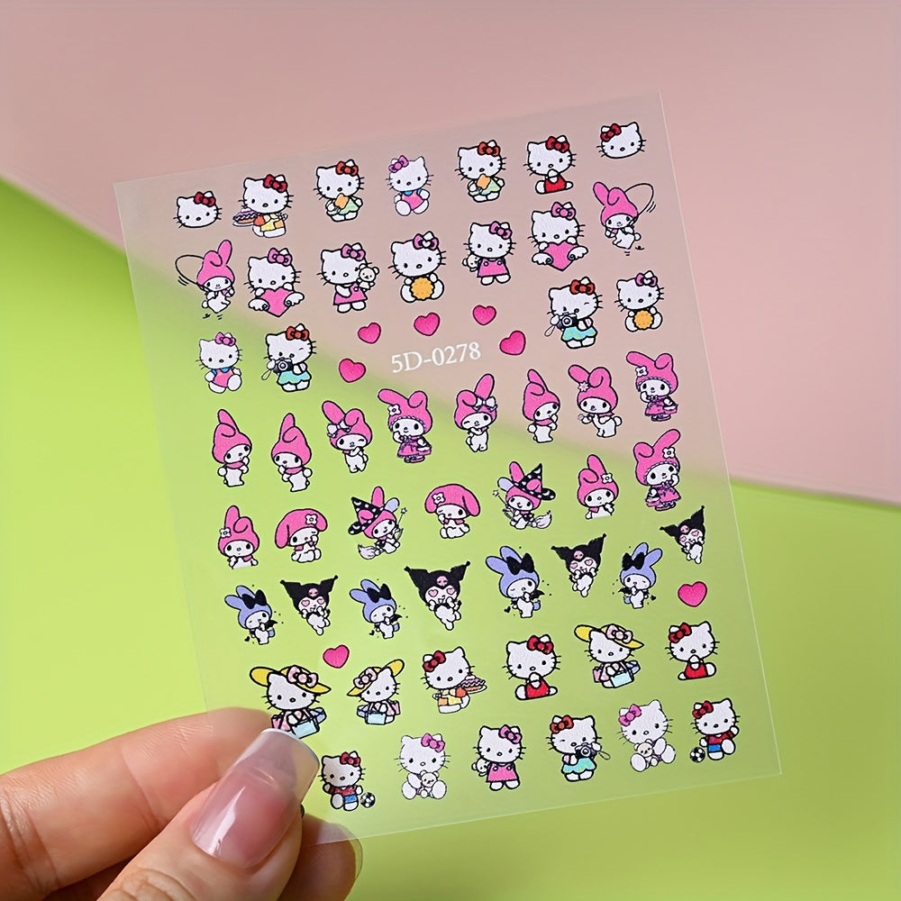 [1pc Sanrio Nail Art] Sanrio 1pc 5D Cute Cartoon Kuromi Hellokitty Melody Nail Art Sticker | Nail Decoration Decals
