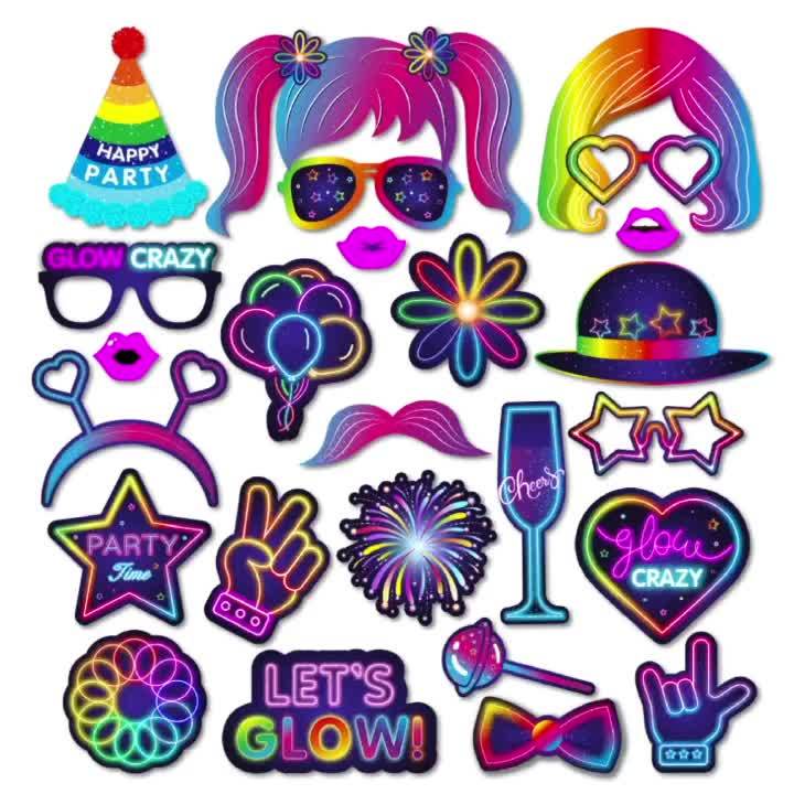 [25pcs Luminous Props] 25pcs Luminous Party Photo Booth Props | Vibrant Birthday Party Decorations, Carnival Party Decorations, Celebration Essentials, Paper Party Props