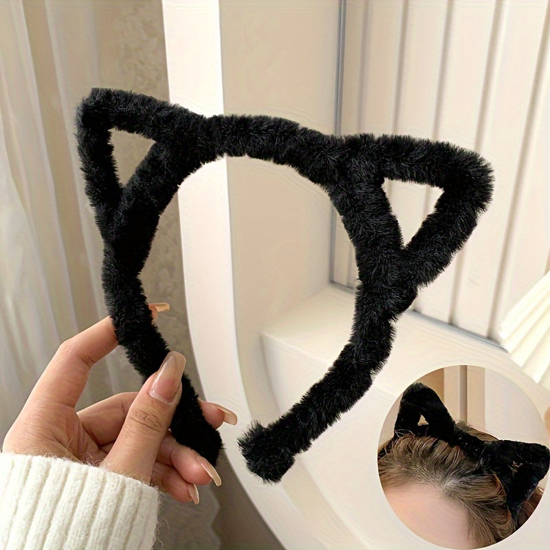 [1/4pcs Cute Cat Ears] 1/4pcs Cute Fashion Hollow Cat Ears Headband | Girl Plush Headband, Washing Face Headwear Hair Accessories