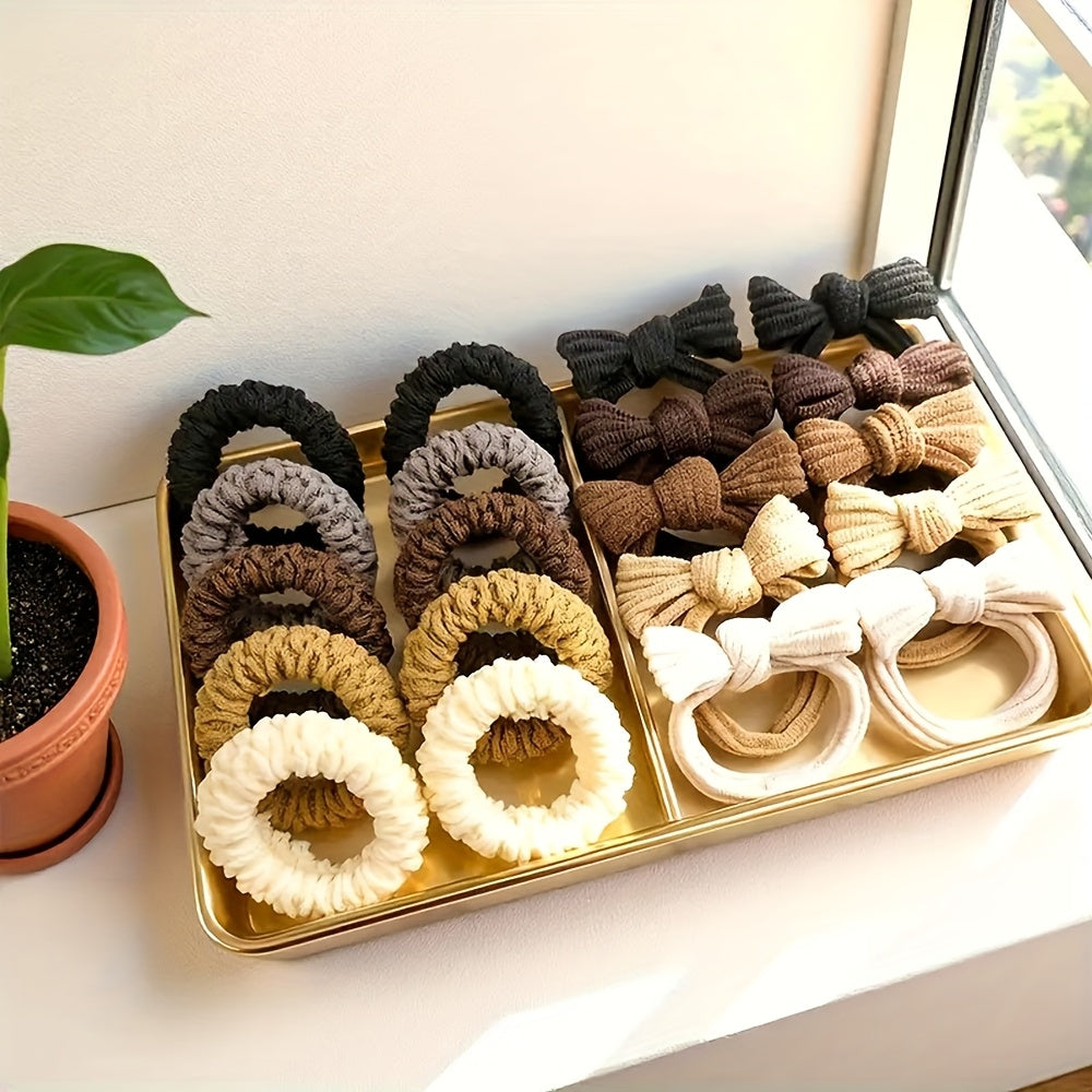 20pcs Bohemian Winter Hair Ties for & Women - Soft Elastic