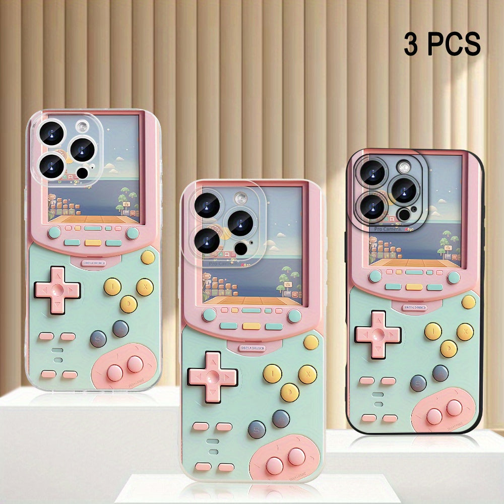 3pcs Set Featuring a Creative And Popular Pink Retro Game Console Design, Transparent, White, And Black Soft Phone Cases, Compatible with Iphone 16/15/14/13/12/11/XS/XR/X/7/8 Plus/Pro/Max/Mini, Suitable As Gifts for Birthdays