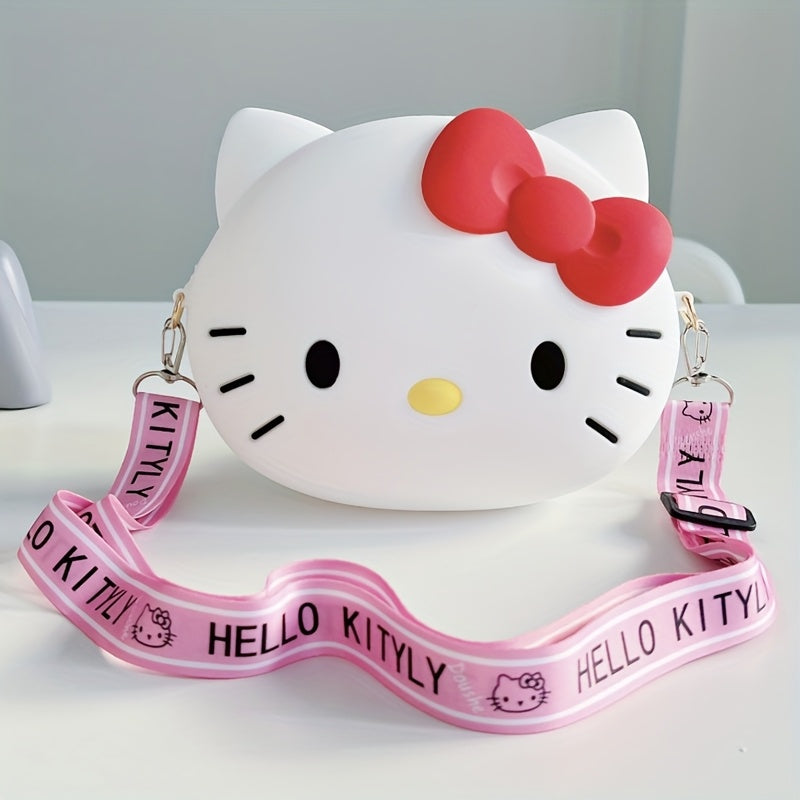 1pc Hello Kitty Bag] 1pc Hello Kitty Silicone Crossbody Bag. Cute Minimalist Lightweight Adjustable Strap0