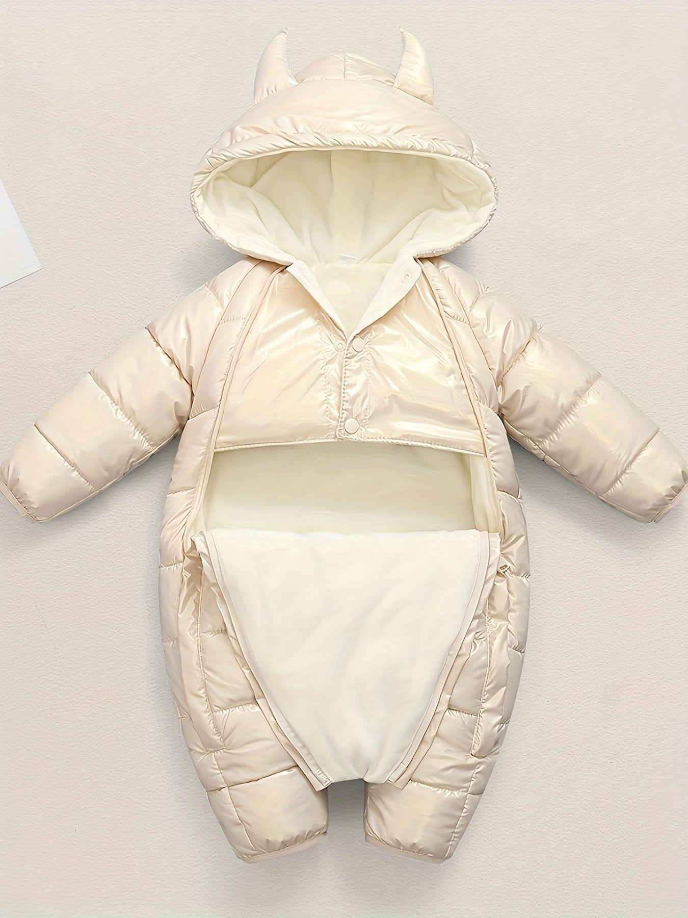 Warm Fleece-Lined Snowsuit Warm Thick Fleece-Lined Winter Snowsuit with Hood & Bear Patch.