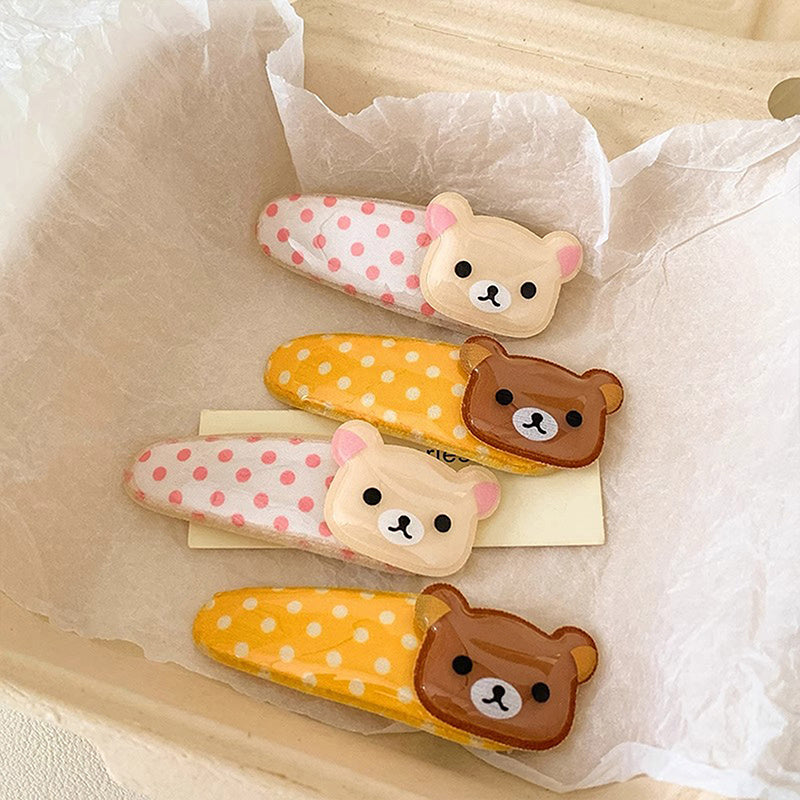 2pcs Cute Cartoon Bear Hair Clips - Sweet Wave Point Design, Glossy Finish, Plush Detail, Ideal for Bangs & Side Styles, Perfect Birthday Gift