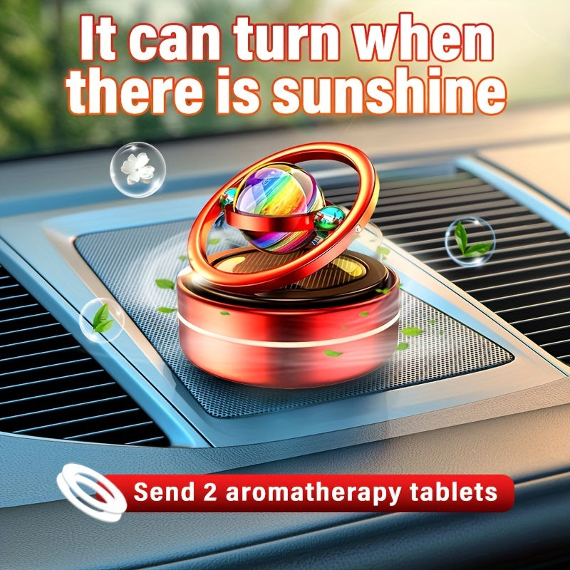 [Solar Power Car Diffuser] Rotating Solar Power Car Fragrance Diffuser, Essential Oil Diffuser, Car Decoration, Interior Accessories | Includes Two Aroma Pads As a Gift
