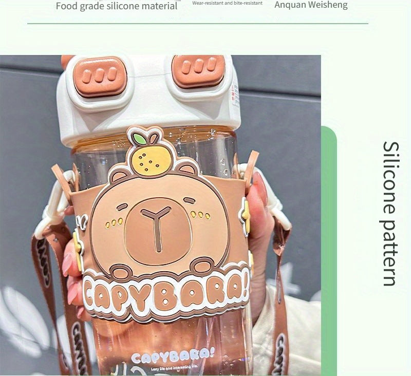 Cute Cartoon Tumbler - Capybara & Puppy Design, Portable, BPA-Free, Large Capacity, Ideal for Sports & Outdoor, Adorable Bear Illustrations