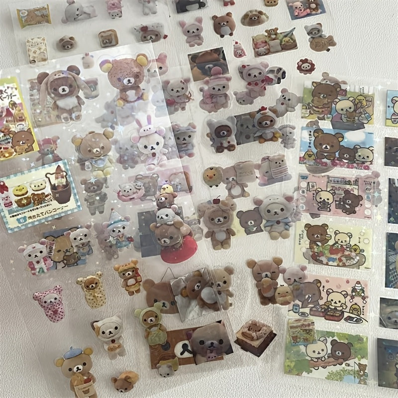 [Shiny Star Stickers] 5pcs Set of Transparent Shiny Stars Cute Bear Stickers | for Mobile Phone Cases And Notebooks, Kawaii Stickers