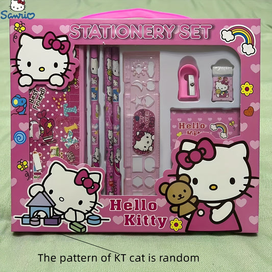 Sanrio Hello Kitty Girls Stationery Set with Pink & Pastel Colors - Cute Birthday Party, Heart Cutouts, Hello Kitty Notebook, Pencil Case, Ruler, Sharpener, Eraser - Birthday/Back-to-School/Christmas/Halloween Gift Box for Gi