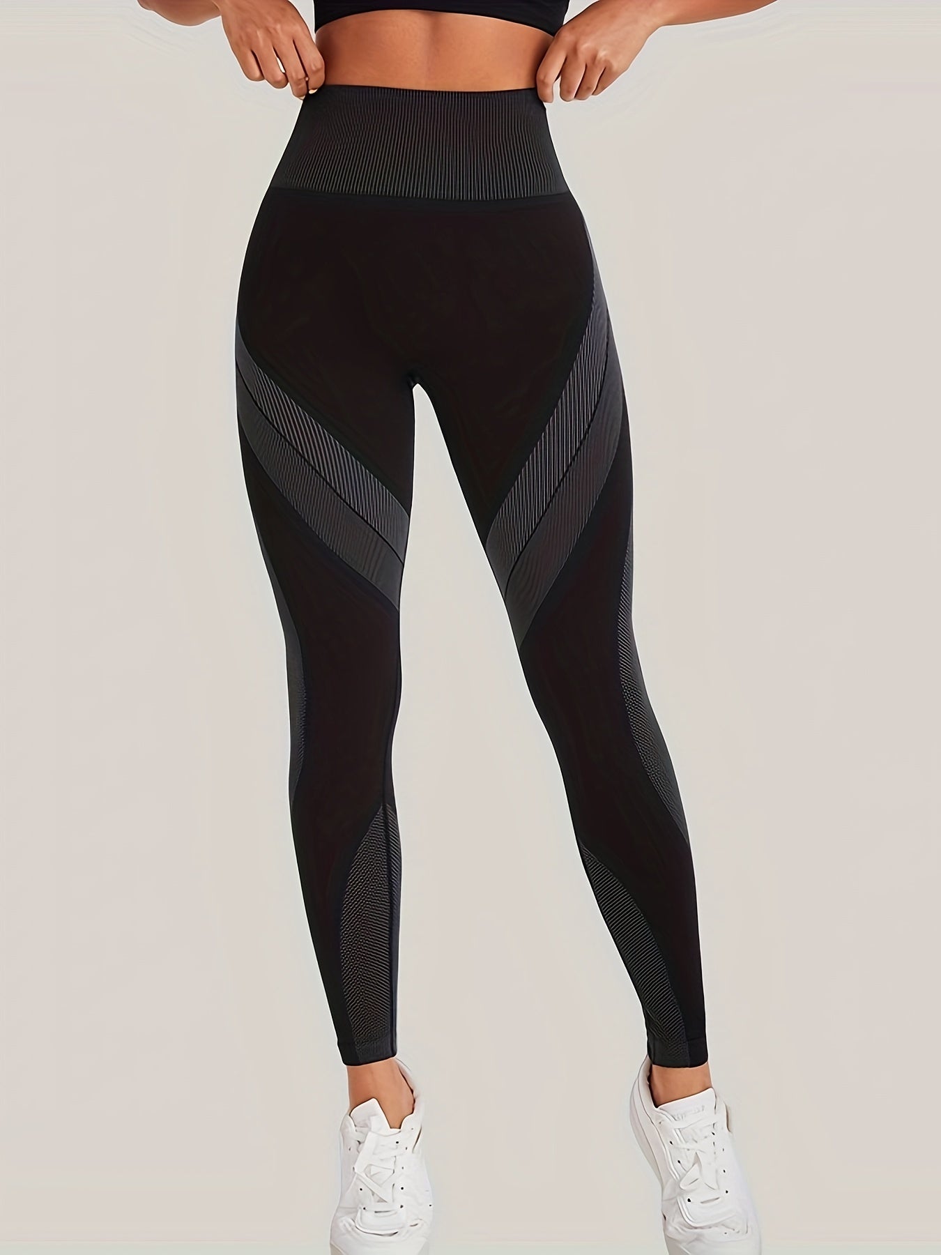 High Waist Seamless Yoga Pants with Color Stripes