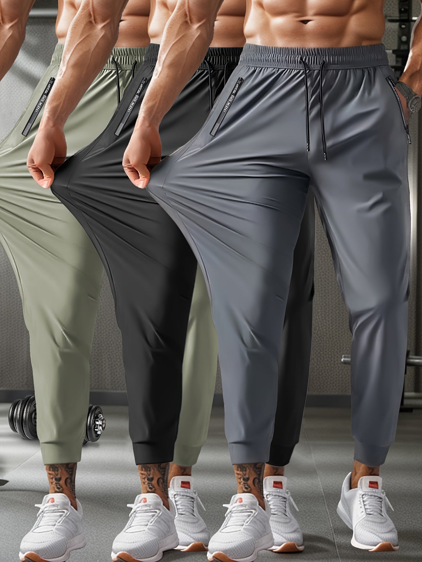 Men's Breathable Casual Sports Pants with Zipper Pockets