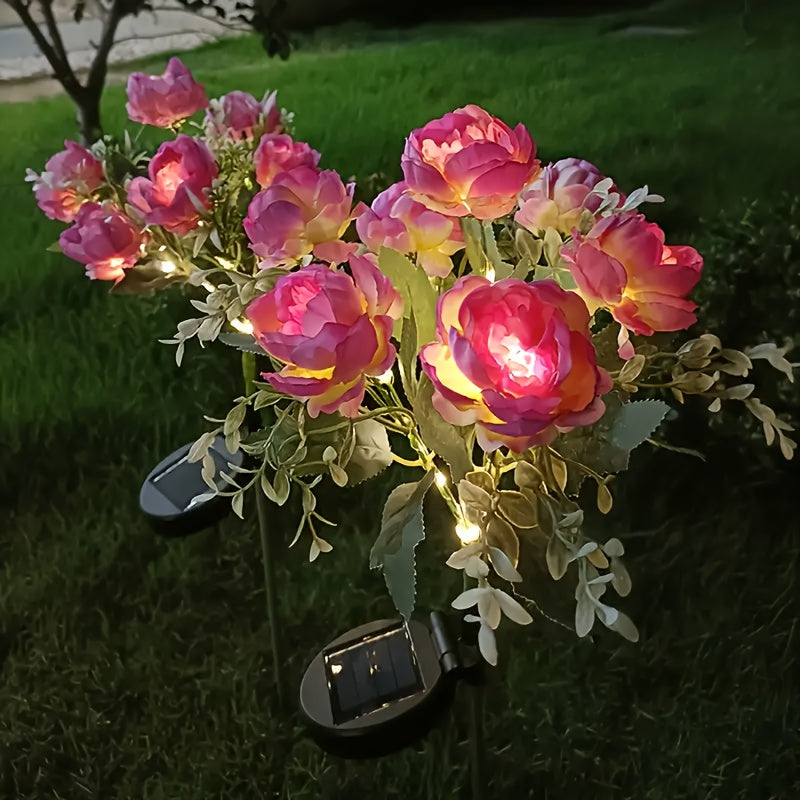1pc/2pcs Solar Powered 7-Head Peony LED Fake Flower Decorative Outdoor Landscape Light for Yard, Garden, Front Door, Patio, Lawn Ground Lamp