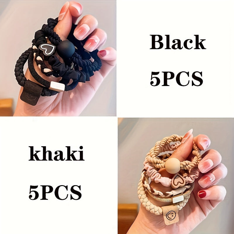 10pcs Cute Coffee Color Love Pendent Hair Rope | Elastic Rubber Hair Bands Hair Ties Bowknot Hair Accessories for Women