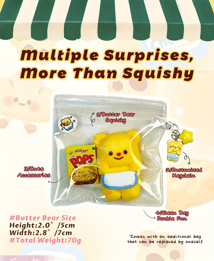 Butter Bear Squishy, Food-grade Silicone squishy, Stress Release Taba Squishy Toy, Creamy Soft Adhesive Toy, Happy Game Pinching Bear Toy, Suitable for Birthday Gift, Slow Rebound Rising