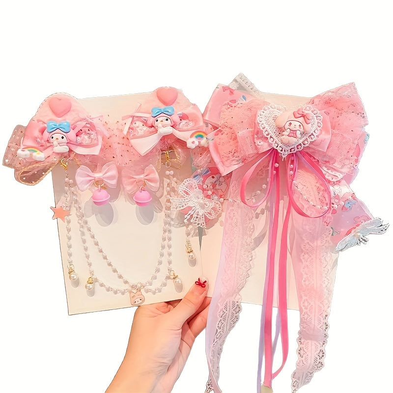 Sanrio Authorized 1pc Bowknot Hairpin 3D Butterfly Cat Ear Hair Clip Melody Hairpin Long Ribbon Princess Headwear Accessory - Suitable for Birthday Gifts, Party Gifts Daily Travel